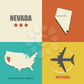 flat design with map Nevada concept for air travel