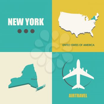 flat design with map New York concept for air travel