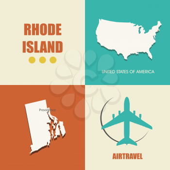 flat design with map Rhode Island concept for air travel