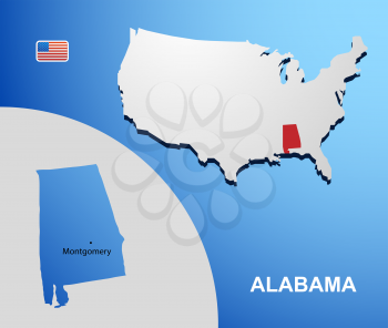 Alabama on USA map with map of the state