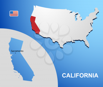 California on USA map with map of the state