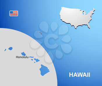 Hawaii on USA map with map of the state