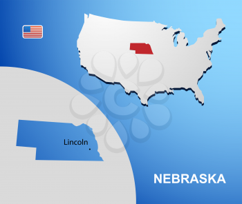 Nebraska on USA map with map of the state