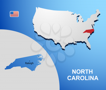 North Carolina on USA map with map of the state