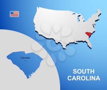South Carolina on USA map with map of the state
