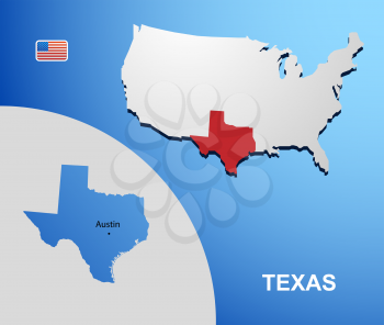 Texas on USA map with map of the state