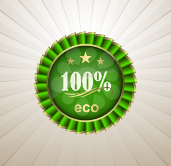Award Rossete with Ribbon. Eco and Natural. Vector badge