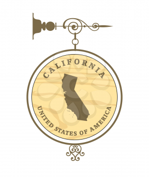Vintage label with map of California, vector