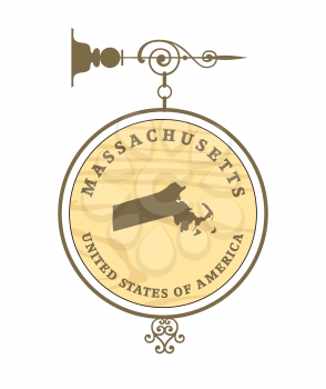 Vintage label with map of Massachusetts, vector