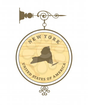 Vintage label with map of New York, vector