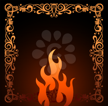 Vintage frame and symbol red fire vector background
