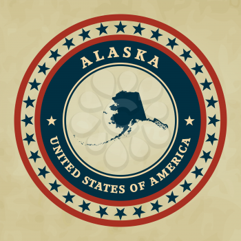 Vintage label with map of Alaska, vector