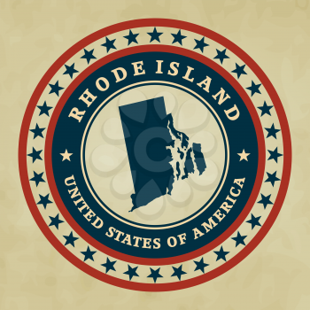 Vintage label with map of Rhode Island, vector