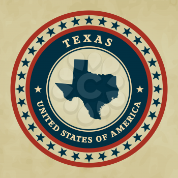 Vintage label with map of Texas, vector