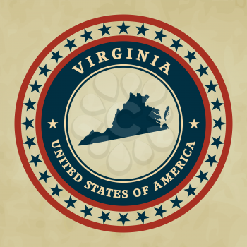 Vintage label with map of Virginia, vector