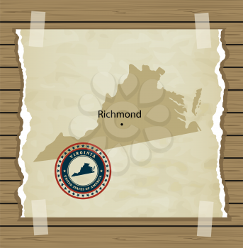 Virginia map with stamp vintage vector background