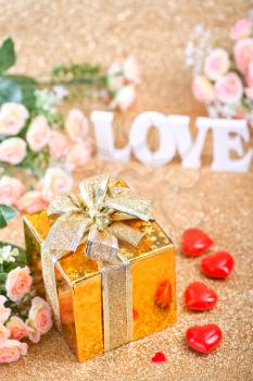 Valentine's day concept with gift box and letters love