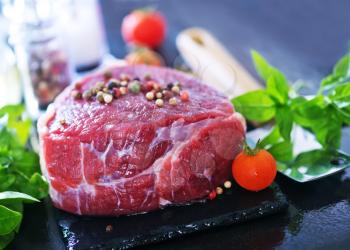 raw meat with spice and herb on a table