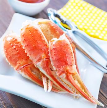 boiled crab claws on the white plate