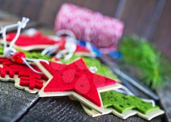 color christmas decoration on the wooden table