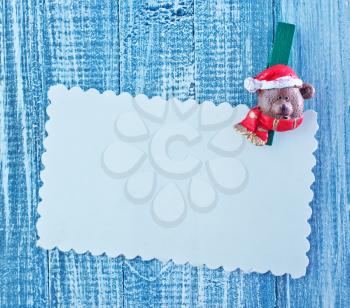 christmas background, sheet for note on the wooden table