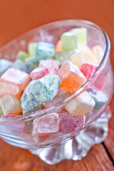 turkish delight in glass bowl and on a table