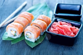 fresh sushi on a table, fresh seafood