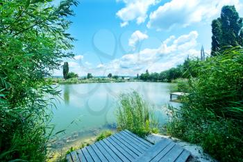 summer lake in Crimea, lake and blue sky