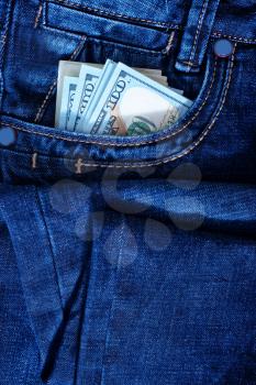 dollars in jeans pocket, jeans background
