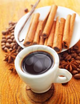 cinnamon and coffee on the white plate