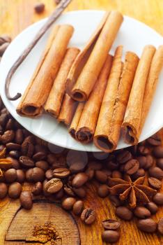 cinnamon and coffee on the white plate