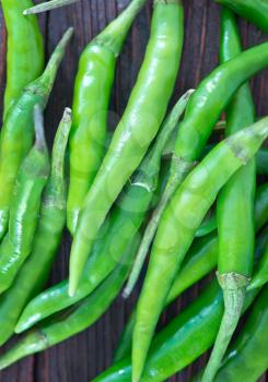 chilli peppers on the wooden table, hot chilli