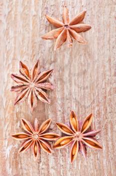 anise on the wooden table, aroma spice- anise