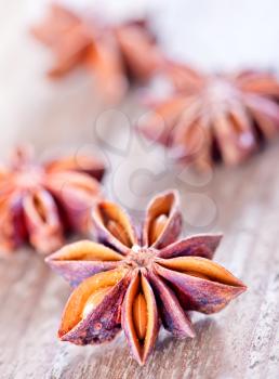 anise on the wooden table, aroma spice- anise