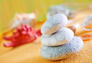 summer background, yellow sand and sea shels