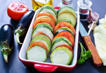 raw vegetables for ratatuille in the bowl