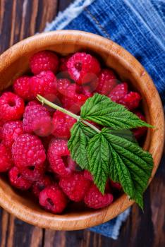 raspberry in bowl and on a table