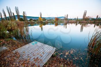 Autumn lake. Sunset at the autumn lake