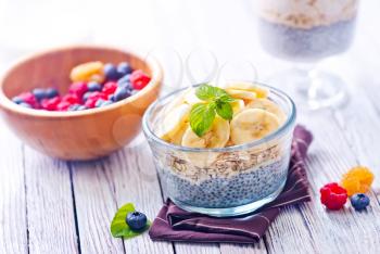Chia pudding with fresh berries in the glass