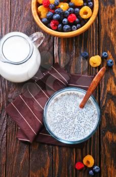 Chia pudding with fresh berries in the glass