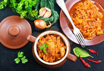 stewed cabbage with tomato sauce and spice