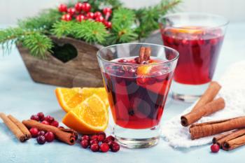  christmas drink with aroma spice on a table
