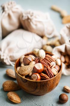 nuts on a table, different kind of nuts