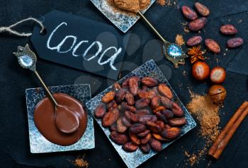 cocoa beans on the plate, stock photo