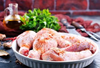 raw chicken legs with spice and salt
