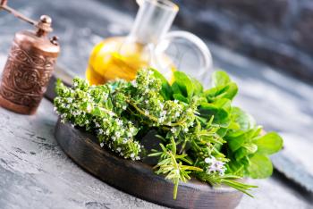 fresh herb on board and on a table