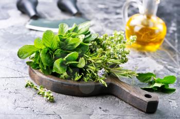 fresh herb on board and on a table