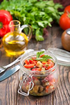 salad from fried eggplant and fresh pepper