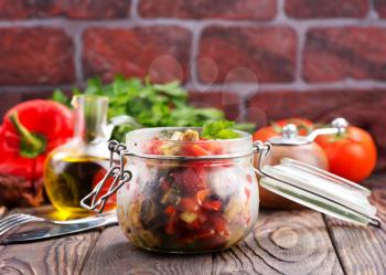 salad from fried eggplant and fresh pepper