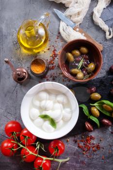 fresh ingredients for caprese salad on a table